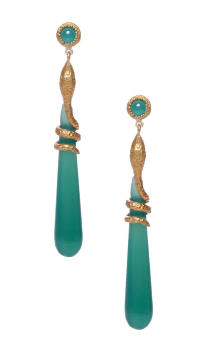 SNAKE DROP EARRINGS | Green Onyx