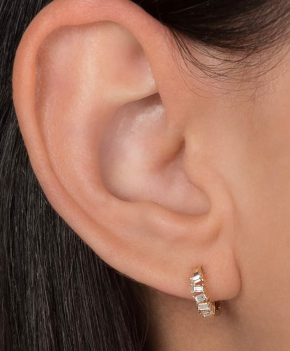 DIAMOND BAGUETTE MESSY HOOPS | 14k gold