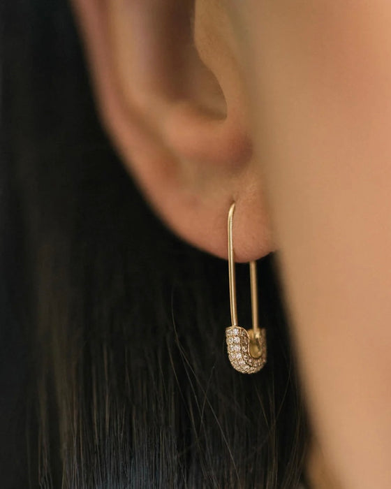 SAFETY PIN SOLO EARRING | 14k gold & diamonds