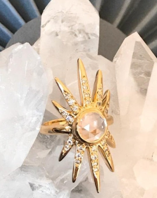SUNBURST RING | Rose Quartz & White Topaz