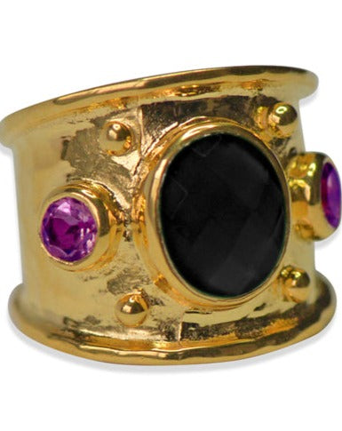 MARGOT RING | 18K Gold Plated with Black Onyx & Amethyst - Eddera