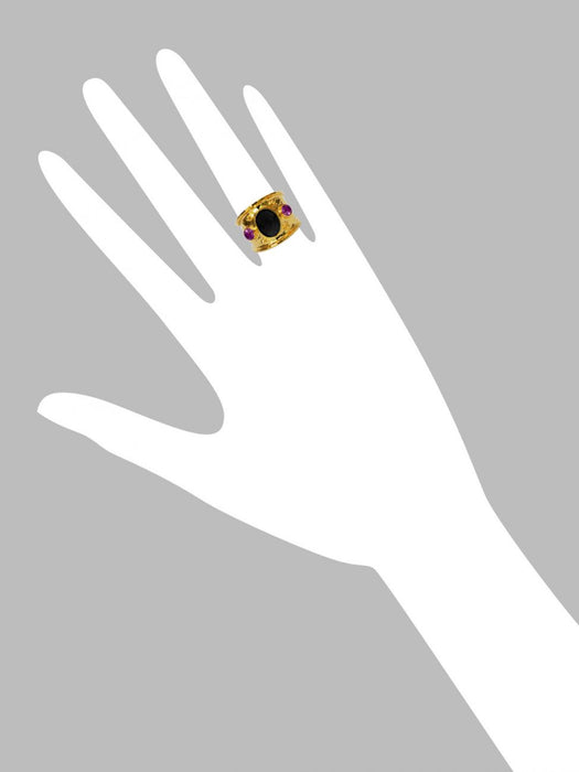 MARGOT RING | 18K Gold Plated with Black Onyx & Amethyst - Eddera