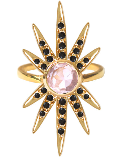 Sunburst Ring<br /><i><small>18K Gold Plated with Rose Quartz & Black Onyx</small></i><br /> - Eddera