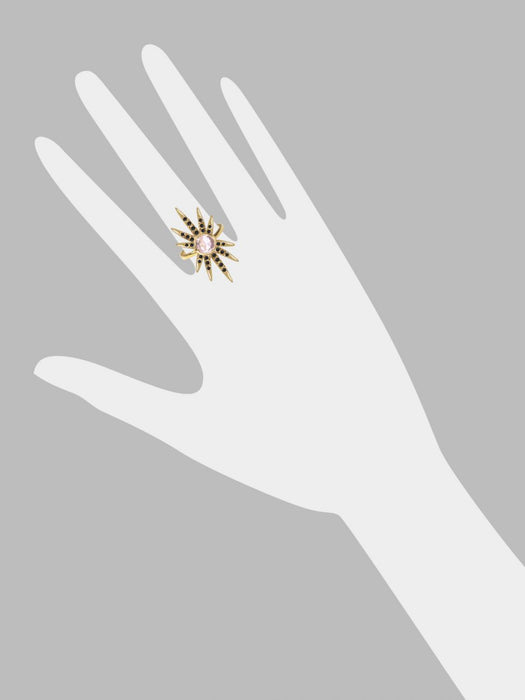 Sunburst Ring<br /><i><small>18K Gold Plated with Rose Quartz & Black Onyx</small></i><br /> - Eddera