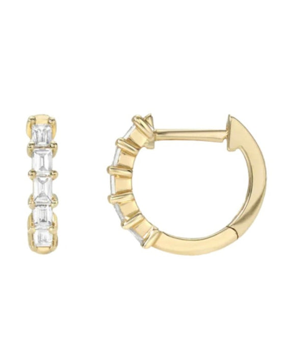 CLASSIC BAGUETTE HUGGIE EARRINGS | 14k gold & diamonds