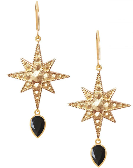 Sirius Earrings<br /><i><small>18K Gold Plated with Black Onyx</small></i><br /> - Eddera