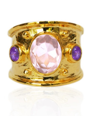 MARGOT RING | 18K Gold Plated with Rose Quartz and Amethyst - Eddera