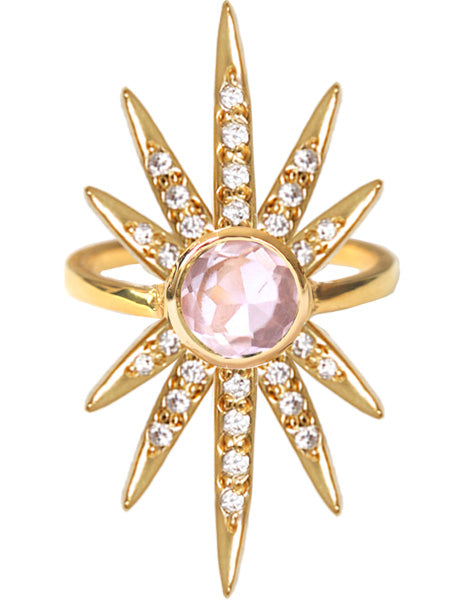 Sunburst Ring<br /><i><small>18K Gold Plated with Rose Quartz & White Topaz</small></i><br /> - Eddera